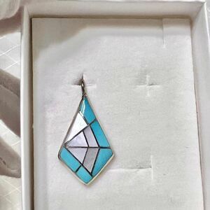 Native Marcie Lorrie Kallestewa Pendant Zuni Turquoise Mother of Pearl Pendant